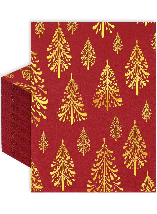 JarThenaAMCS مناديل كوكتيل عيد الميلاد من جارثينا إيه إم سي إس، 100 قطعة، ورق أحمر وذهبي لامع، مزينة بشجرة عيد الميلاد، مناديل ورقية للاستخدام مرة واحدة، مثالية لحفلات عيد الميلاد الشتوية، أدوات مائدة وديكور. - Image 1